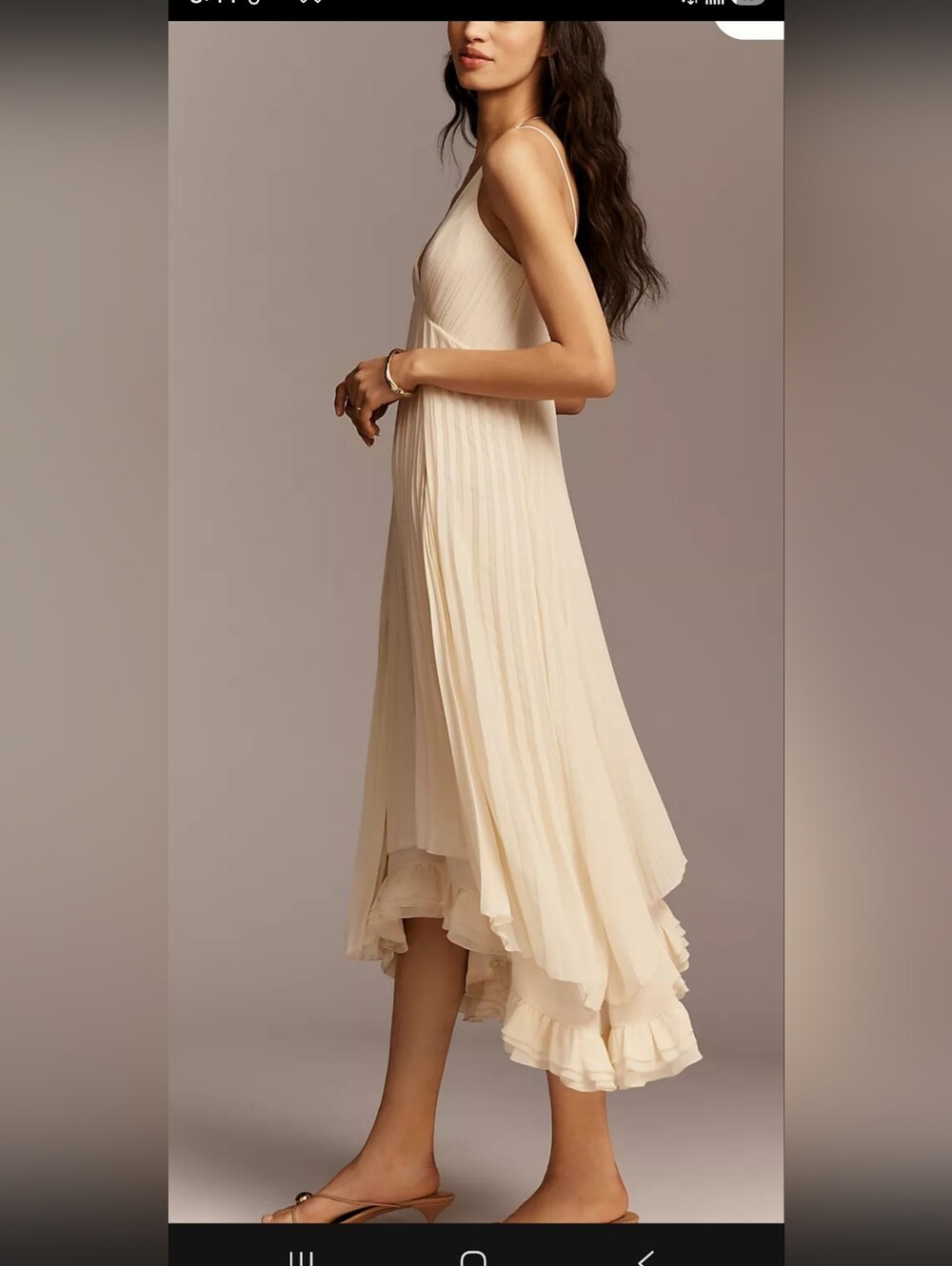 Cream Pleated High-Low Slip Dress